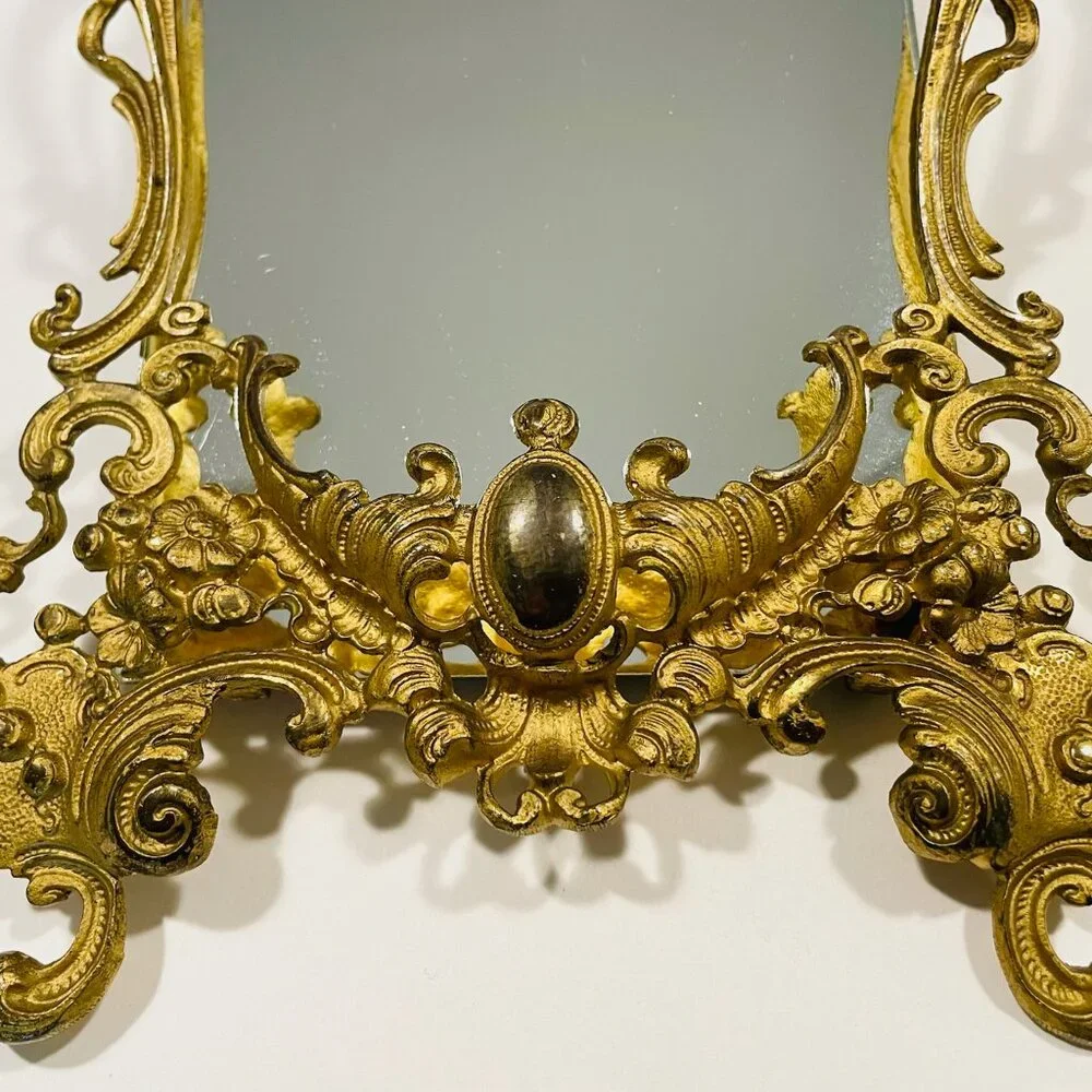 Rococo Style Gilded Brass Floral Decorated Ornate Mirror